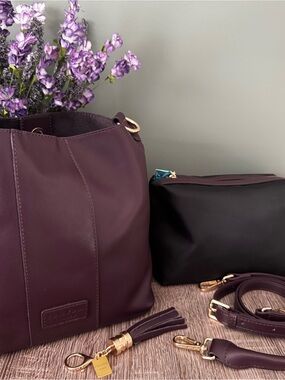 Pom Pom London Leather Bag with with 2 Straps, Tassel Charm and Pouch